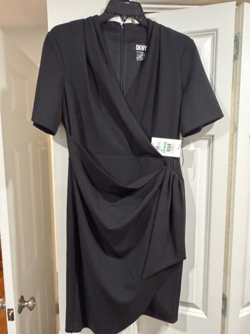 DKNY Black Draped Wrap-Style Midi Dress